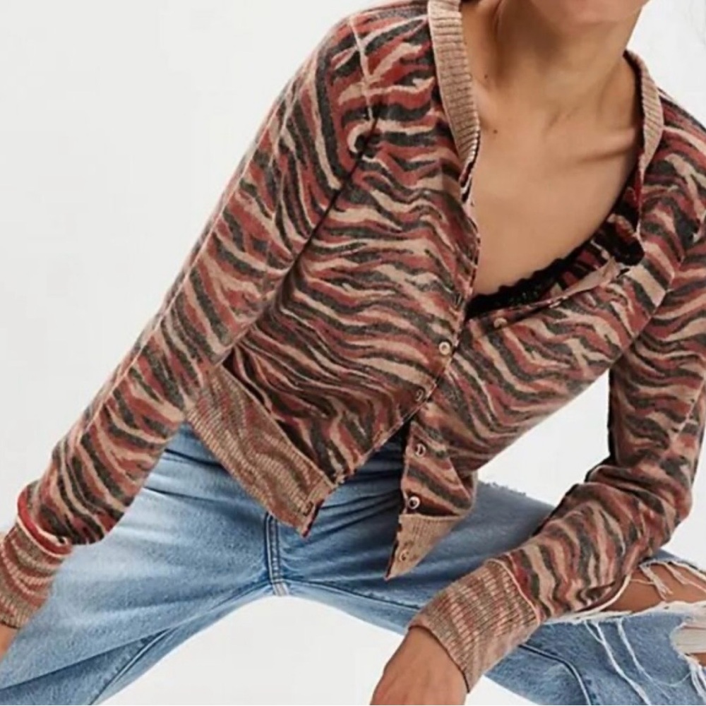 Free People Multicolor Zebra Print Sweatshirt